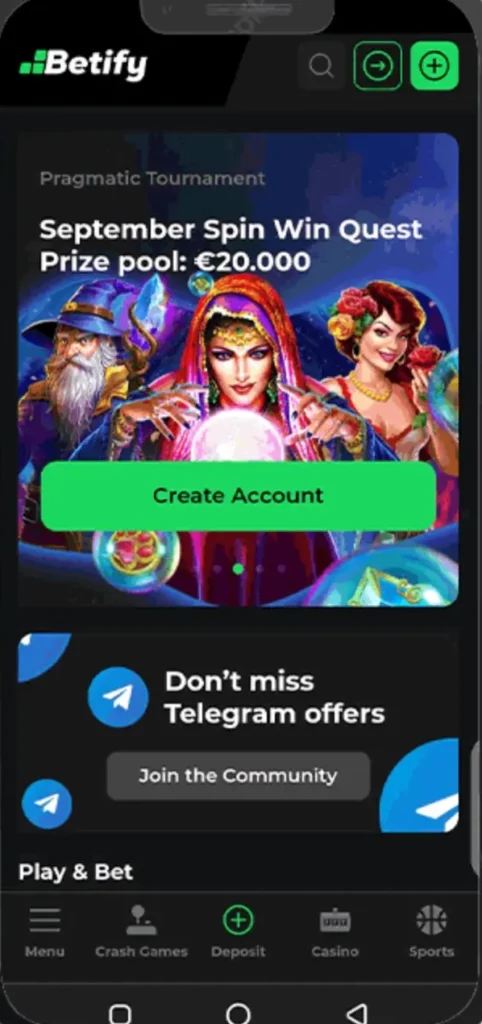 application mobile au Betify Casino