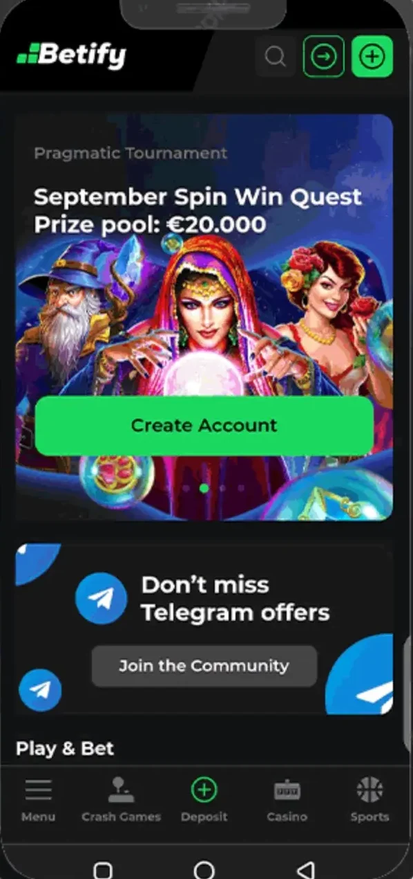 application mobile au Betify Casino